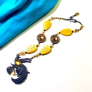 Artisan Crafted Yellow Bird Tropical Bird Statement Necklace